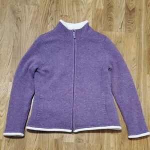L.L. Bean Lambswool Blend Sherpa Lined Zip Up Sweater Jacket Womens S Purple